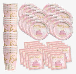 50th Birthday Pink & Gold Party Tableware Kit For 16 - Birthday Galore, HD Png Download, Transparent PNG