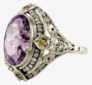 Victorian Inspired 14k White Gold Amethyst Filigree - Pre-engagement Ring, HD Png Download, Transparent PNG