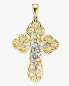 14k Two Tone Gold Filigree Crucifix Pendant - Locket, HD Png Download, Transparent PNG