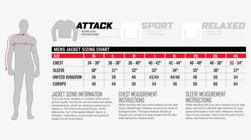 Icon Attack Fit Jacket Sizing Guide - Only Jacket Size Chart, HD Png Download, Transparent PNG