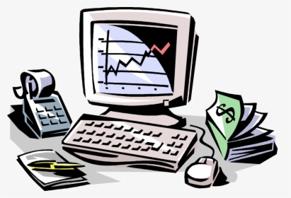 Vector Illustration Of Wall Street Stock Market Analysis - Calculator And Computer Clipart, HD Png Download, Transparent PNG