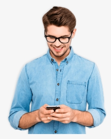 A Man In Blue Holding A Phone - Phone And Boy Png, Transparent Png, Transparent PNG