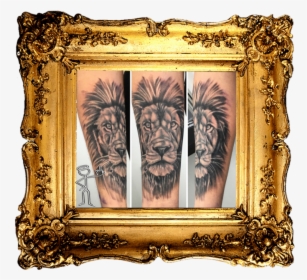Realistic Black And Grey Lion Tattoo - Fancy Painting Frame, HD Png Download, Transparent PNG