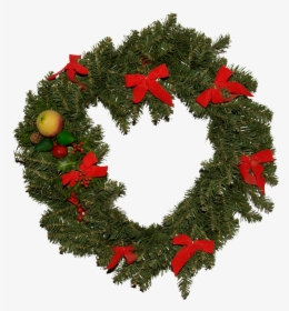 A Traditional Green Christmas Wreath With Red Bows, - Christmas Circle Tree Png, Transparent Png, Transparent PNG