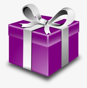 Purple Gift Box With Silver Ribbon - Purple Christmas Present Cartoon, HD Png Download, Transparent PNG