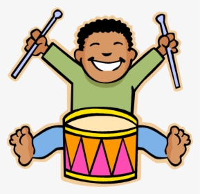 Kids Music Clipart Free - Boy Playing Drum Cartoon, HD Png Download, Transparent PNG