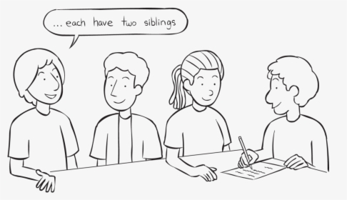 Four People Sitting Around A Table Writing On Paper - Line Art, HD Png Download, Transparent PNG