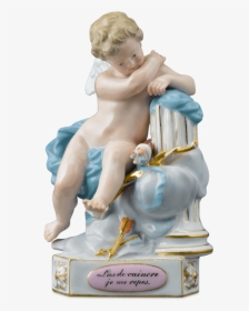 Meissen Cherub Resting After Conquering A Heart Figure - Figurine, HD Png Download, Transparent PNG