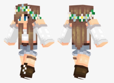 Flower Crown Minecraft Skin Girl Brown Hair, HD Png Download, Transparent PNG
