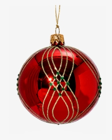 Glass Bauble Red With Golden And Green Decor, 8cm - Christmas Ornament, HD Png Download, Transparent PNG