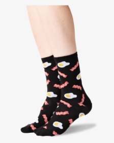 Women S Eggs And Bacon Socks In Black Front   Class - Sock, HD Png Download, Transparent PNG