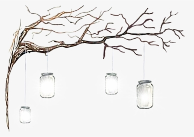#masonjars #hanging #lights #jars #lanterns #tree #glowing - Wine Glass, HD Png Download, Transparent PNG