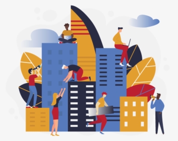 Illustration Of People Sitting On Office Building And - Illustration, HD Png Download, Transparent PNG