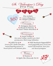 Valentine S Day Menu For The Culinary Arts Program - Heart, HD Png Download, Transparent PNG
