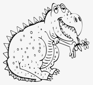 Happy Dinosaur - Clip Art Black And White Dinosaur With Outline, HD Png Download, Transparent PNG