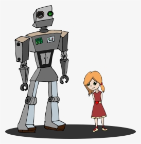Transparent Girl Drawing Png - Girl And Robot Cartoon, Png Download, Transparent PNG
