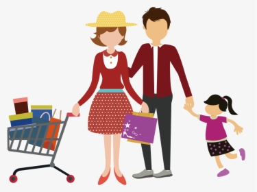 Shopping Cart Family Clip Art Shopping For A Family - Shopping Family Vector Png, Transparent Png, Transparent PNG