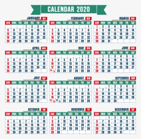 Fillable Yearly Calendar - One Page Printable Calendar 2020, HD Png Download, Transparent PNG