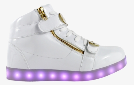 Mens White Ledshoes Hightop - Gold And White Led Light Up Shoes, HD Png Download, Transparent PNG