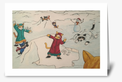 Christmas Snowball Fight Cats Greeting Card - Snowball, HD Png Download, Transparent PNG