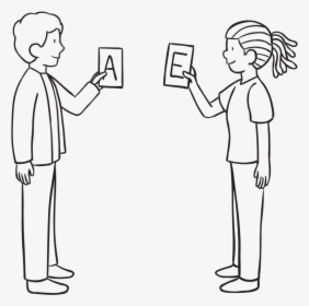 Two People Holding Letters Cards As Part Of Letter - Person Holding A Letter Drawing, HD Png Download, Transparent PNG