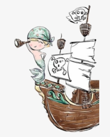 #watercolor #merboy #mermaid #pirate #ship #skullandcrossbones - Cartoon, HD Png Download, Transparent PNG