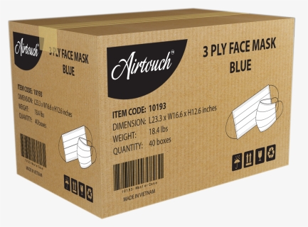 Airtouch 3 Ply Face Mask Case, Blue, 40 Boxes/case - Box, HD Png Download, Transparent PNG