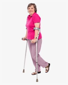 Grandmother Png - Woman Walking With Crutches, Transparent Png, Transparent PNG