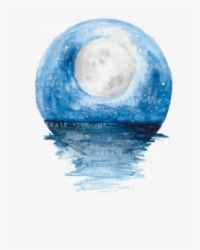 Watercolor Ocean And Moon Digital Download Png File - Ocean And Moon Watercolor, Transparent Png, Transparent PNG