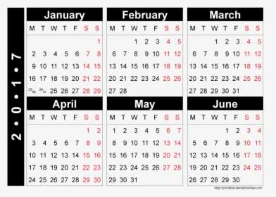 Year 2017 Calendar -2017 Printable Calendars - Half Year Calendar 2019, HD Png Download, Transparent PNG