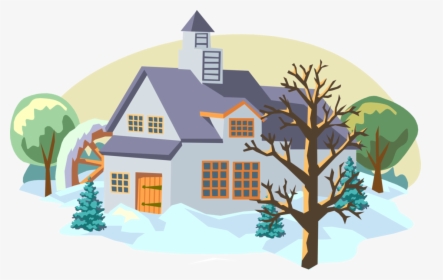 Vector Illustration Of Winter Scene With Grist Mill - Winter Scenes Clipart, HD Png Download, Transparent PNG