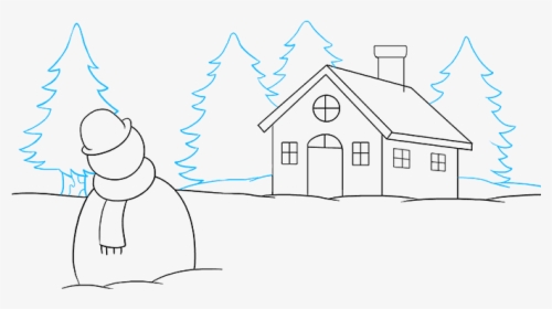 Easy How to Draw a Winter Landscape Tutorial Video & Coloring Page