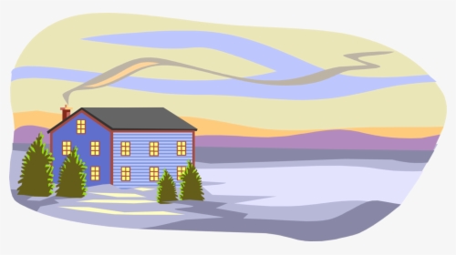 Vector Illustration Of Winter Midnight Sun Scene With - House, HD Png Download, Transparent PNG