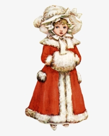 Old Drawing Of Girl In Winter Dress - Clip Art Vintage Christmas Angel, HD Png Download, Transparent PNG