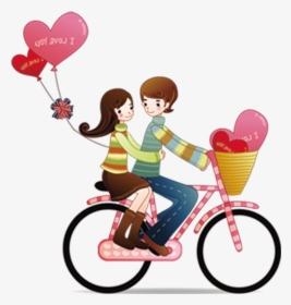 Romance Couple Love Cartoon Download Hq Png Clipart - Cartoon Couple On Cycle, Transparent Png, Transparent PNG
