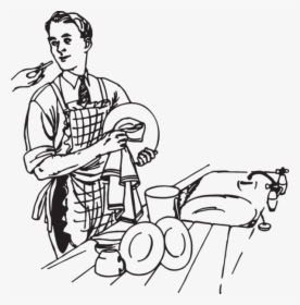 Clip Art Cartoon Washing Dishes - Man Washing Dishes Illustration, HD Png Download, Transparent PNG