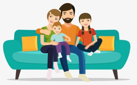 Clip Art Family Sitting On Couch - Sitting On Sofa Clipart, HD Png Download, Transparent PNG
