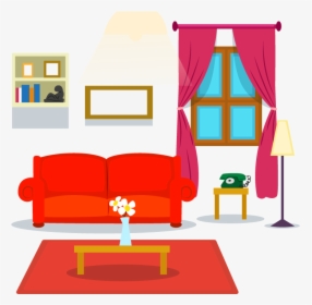 Couch Clipart House Interior - Living Room Cartoon Transparent, HD Png Download, Transparent PNG