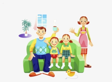 Couch Clipart Family - Happy Family On Vacation Cartoon, HD Png Download, Transparent PNG