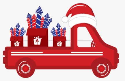 Old Vintage Red Christmas Truck With Fireworks And - Christmas Day, HD Png Download, Transparent PNG