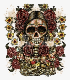 Lady Face Roses Flowers Day Of The Dead - Aztec Skulls Png, Transparent Png, Transparent PNG
