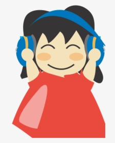 Girl With Headphones Vector Drawing - Listen To Music Clipart Png, Transparent Png, Transparent PNG