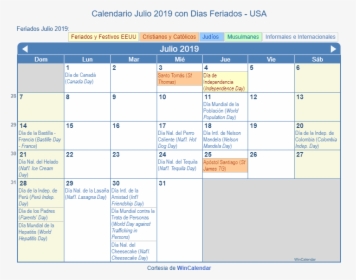 Calendario Estados Unidos Julio 2019 En Formato De - Holidays In March 2020, HD Png Download, Transparent PNG