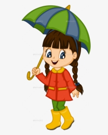 Cute Little Girl For 4 Seasons - Cute Cartoon Girl With Umbrella, HD Png Download, Transparent PNG