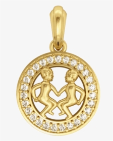 Gemini Charm Pendant In 14k Gold Studded With Diamonds - Diamond And Gold Capricorn Sign, HD Png Download, Transparent PNG