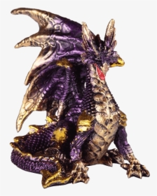 Small Seated Amethyst And Gold Dragon Statue - Small Dragon Statues, HD Png Download, Transparent PNG