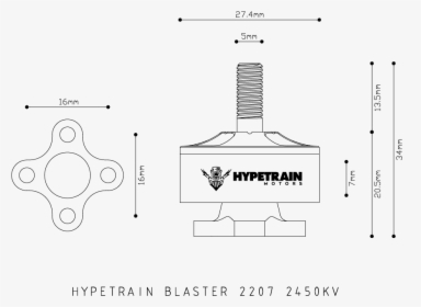 Hypetrain Motor Dimensions Blaster 2207 2450kv - Hypetrain Motor Dimensions, HD Png Download, Transparent PNG