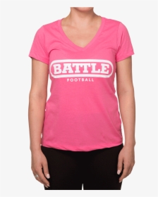 Battle Women V Neck T Shirt Pink With White Football - Active Shirt, HD Png Download, Transparent PNG
