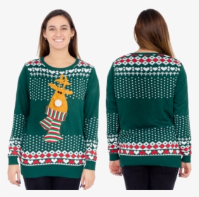 Ugly Christmas Sweater Rudolph Flashing Light Red Nose - Cardigan, HD Png Download, Transparent PNG