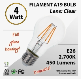 4w Led Filament Bulb 2700k Antique A19 Vintage Clear - U.s. Federal Communications Commission, HD Png Download, Transparent PNG
